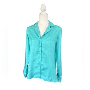 Vintage JH Collectibles seafoam teal button up blouse
